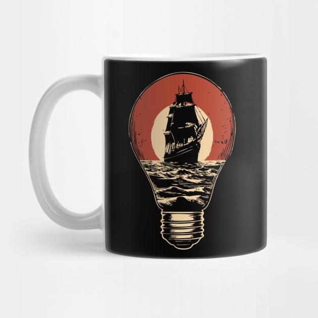 Surreal Ghost Ship in a Lightbulb Nautical Art by TuncGK
